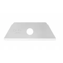 Steel replacement blades with a straight edge and round tip. Each blade measures 1 31/32 in length, 3/4 in width, and 0.02 in thickness. Suitable for cutting cardboard, plastic, and packaging materials in industrial settings.