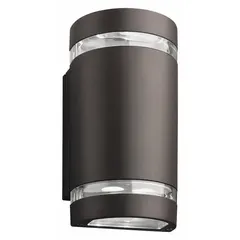 LED decorative wall light delivering 947 lumens at 4000K with 14 watts and a Type III distribution pattern. Operates on 120 to 277V AC. Overall height 9 1/8 inches. Suitable for accent and area illumination on building perimeters, walkways, and entryways.