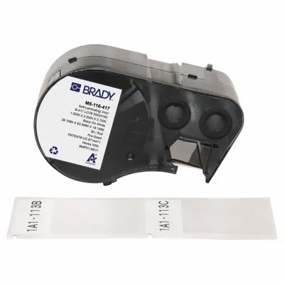 BRADY Wraparound Label: 2 1/2 in x 1 1/2 in, Self-Extinguishing Vinyl, White (Matte) - Brady Precut Label Roll Cartridges