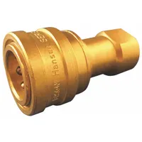 Brass-bodied quick-connect coupling body for hydraulic systems. Features a 1"-11-1/2 thread size and supports a maximum flow rate of 189.27 lpm. Suitable for fluid-handling applications requiring a threaded connection