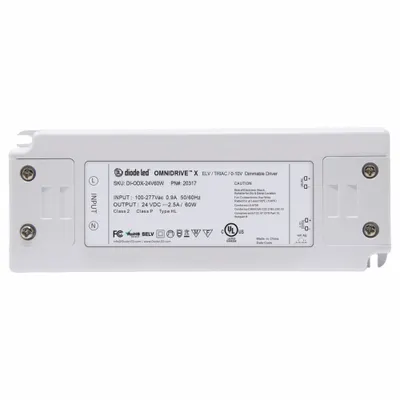 LED Dimmable Driver: 60 W Power Output, 120 to 277V AC, 24V DC, 7 in Lg - Tape & Linear Light Power Supplies