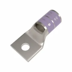 Copper one-hole compression lug for terminating 4/0 AWG stranded copper wire to a 1/4 in stud. Suitable for use in power distribution, switchgear, and motor control applications requiring secure, low-resistance connections.