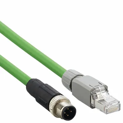 IFM Ethernet Cable: Cat5e, M12 Male Straight x RJ45 Male Straight, 5 m Lg, PVC - M12 Connector to RJ45 Connector Cordsets
