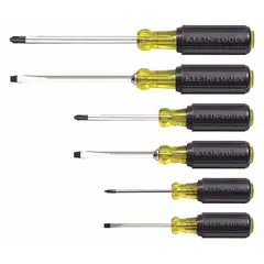 This 6-piece screwdriver set includes Phillips and slotted tip drivers for general fastening tasks. The set has an overall length of 16 inches. Suitable for assembly, maintenance, and repair work on equipment and machinery.