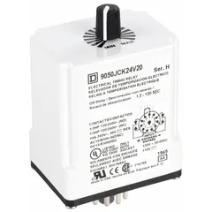 Socket-mounted time delay relay with 11-pin terminal configuration. Operates on 110V AC with a contact rating of 10 A at 120/240V AC. Used for single-function timing applications such as motor start sequencing, conveyor timing, and HVAC system staging in industrial control panels.