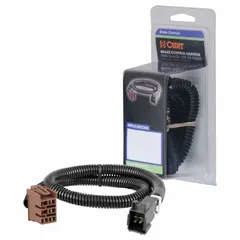 This pre-wired brake control harness measures 24 inches in overall length, 1 inch in width, and 1 inch in height. It is designed to connect a brake controller to a trailer's electrical system, simplifying installation by providing a plug-and-play interface for reliable braking signal transmission in towing applications.