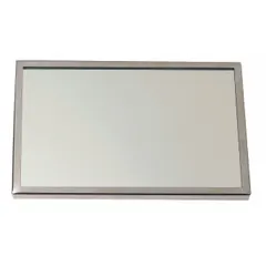 Rectangular non-glass security bathroom mirror with a polished stainless steel frame and polished edge. Overall dimensions: 18 in width, 24 in height, 1 in depth. Suitable for use in settings requiring break-resistant mirrors, such as correctional or institutional facilities.