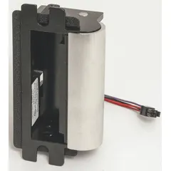 This electric strike accommodates both cylindrical and mortise locksets, constructed from stainless steel. It operates on 12/24V input voltage and is rated heavy duty for high-traffic access control applications. The strike measures 2 1/16 in wide by 4 7/8 in high.