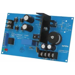 The ALTRONIX SMP5PM is a supervised power supply board that accepts 24/28V AC input and delivers selectable 12VDC or 24VDC output at 4A. Constructed with phenolic/fiberglass material, it is used in access control, CCTV, and automation systems requiring regulated DC power.