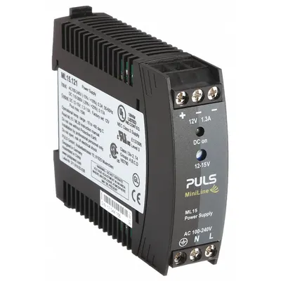 PULS DC Power Supply: DIN Rail, 15 W Output Power - Rated, 1.3 A Current - Output - DIN Rail Mount DC Power Supplies
