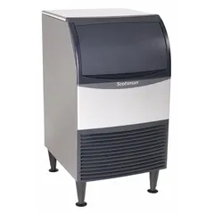Air-cooled undercounter ice machine producing 100 lb of dice ice per day. Dimensions: 38 in Ht, 20 in Wd, 24 in Dp. Includes scoop. Suitable for compact, self-contained ice production in commercial kitchens, bars, and foodservice areas.