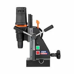 This cordless magnetic drill features a brushless motor and a fixed speed of 530 RPM. The permanent magnet base secures to ferrous metal surfaces for drilling without a power cord. Suitable for on-site metalworking tasks in construction, fabrication, and maintenance. No coolant system or reversing function included.