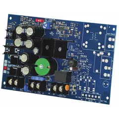 The ALTRONIX SMP10 is a power supply board that converts 24/28V AC input to regulated 12/24VDC output at 10A. Constructed on phenolic/fiberglass material, it is used in industrial control panels, security systems, and access control installations to power cameras, controllers, and sensors.