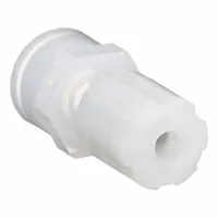 Compression x FNPT adapter made of FDA-approved PFA. Connects 3/8 in OD tubing to a 1/2 in female NPT port. Suitable for industrial fluid handling where chemical resistance and purity are required