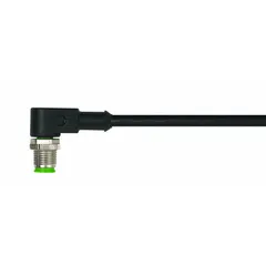 Single-ended cordset with a black PUR jacket, M12 male right-angle connector on one end and bare wire on the other. 4-pin, 22 AWG, 0.6 m cable length, rated 4 A, IP65. Suitable for connecting sensors or actuators in industrial automation where resistance to abrasion and chemicals is required.