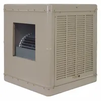 This multiple-inlet residential ducted evaporative cooler measures 33 7/16 in x 28 1/8 in x 28 1/8 in. It is designed for use in dry climates to lower air temperature through water evaporation. The unit integrates with existing ductwork for whole-room or zone cooling. Drive package is not included