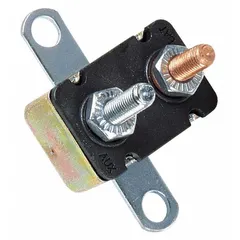 The BUSSMANN CBC-25B is a heavy duty circuit breaker with a stud terminal connection, rated for 14V DC and an interrupt rating of 1.5 kA. It provides overcurrent and short circuit protection in automotive electrical systems such as trucks, buses, RVs, and off-road vehicles.