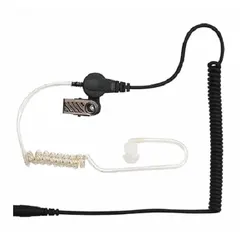 Clear earbud with acoustic tube for discreet audio monitoring. Single-wire design with 4 ft cord and 3.5 mm plug. Compatible with Kenwood TK-3312 series radios. No push-to-talk function.