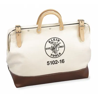 KLEIN TOOLS Tool Bag: 16 in W x 6 in D x 14 in H, Brown, Canvas, 1 Pockets, 1 Inside Pockets - Canvas Wide-Mouth Tool Bags