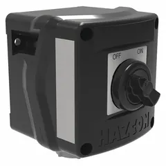 This control station features a maintained selector switch with Off/On legend and 1NO/1NC contact form. It is housed in a 3/4 in dead-end hub enclosure. Typical applications include on/off control of motors, conveyors, and process equipment in industrial environments.