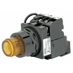 Momentary-action illuminated push button with extended profile for enhanced visibility. Non-metallic construction with 30 mm mounting size and 1NO/1NC contact configuration. Suitable for start/stop and pilot-duty control circuits in industrial machinery and automation panels.