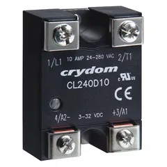 Panel-mounted solid state relay with Triac AC output, Form A (SPST-NO) switch configuration, and screw-clamp electrical connection. Output voltage range 24 to 280V AC, maximum output current 10 A (3.5 A without heat sink). Suitable for switching AC loads in industrial control panels, HVAC systems, and automation equipment.