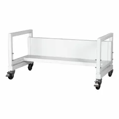 Mobile base stand for supporting biological safety cabinets and similar lab equipment. White metal construction. Overall dimensions: 5 ft width, 36 in depth, 42 in height. Load capacity: 2,200 lb.