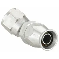 Brass/steel reusable hydraulic hose fitting with 45° JIC x Hose elbow. For -16 hose dash size, 1-5/16 in x 1 in fitting size, 1-5/16-12 thread. Compatible with 2807 hose series. Used in fluid power systems to connect JIC male threads to hose ends