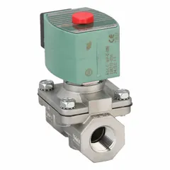 This 2-way/2-position normally closed solenoid valve is designed for on/off control of liquids and gases in industrial automation, water treatment, and process systems. It features a high-flow design with a 1/2 in pipe size and operates on 24V DC. The NBR seal is suitable for air, water, and non-aggressive fluids.