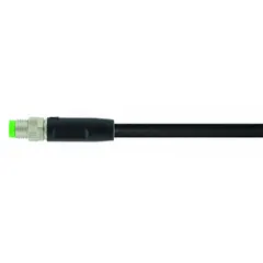 Single-ended cordset with black PUR jacket for twisting applications. M8 male straight connector on one end, bare wire on the other. 4 pins, 24 AWG wire, 5 m cable length. Rated IP66K. Suitable for connecting sensors or actuators in industrial automation environments requiring flexibility and resistance to oils and abrasion.