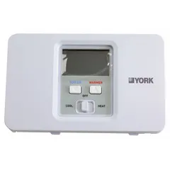 The YORK S1-THEC11NY is a line voltage thermostat used for switching heating or cooling equipment in HVACR systems. It is designed as a replacement control for commercial and industrial applications requiring direct control of line-voltage circuits.