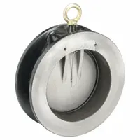 This inline wafer check valve features a ductile iron body and a 316 stainless steel disc. Designed for 12-inch pipe systems, the spring-loaded swing mechanism helps reduce water hammer. Commonly used in water, wastewater, and process piping to prevent backflow