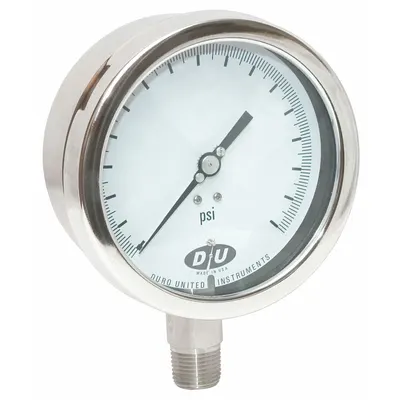 DURO All-Stainless Steel Pressure Gauge: 0-400 psi - All-Stainless Steel Wetted Parts & Casing