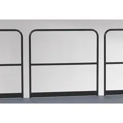 This steel guardrail is designed for use on stages, platforms, and elevated work areas to provide temporary fall protection. It has an overall height of 3.5 ft and an overall width of 48 in, suitable for portable stage packages and similar applications.