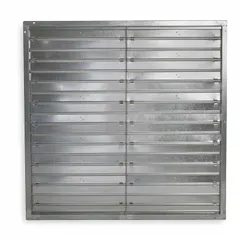 Rectangular motorized control damper with 57-inch height and width, constructed of steel with a 1.5-inch flange. Features flat blade design, normally open switch action, and operates on 24V DC. Maximum air velocity of 3500 fpm. Used in HVAC systems to regulate airflow in ducts for commercial and industrial ventilation applications.