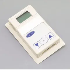 Wall-mounted temperature sensor for HVACR control systems. Provides accurate temperature readings for heating and cooling regulation. Suitable for use in commercial or residential buildings as a replacement component.