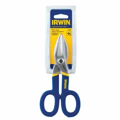 Straight-cutting tinner snip with 7 in overall length and 1 1/2 in cutting length. Features cold-rolled steel blades and a plastic handle. Suitable for cutting 28-gauge stainless steel and other thin-gauge sheet metal in applications such as HVAC ductwork, roofing, and metal fabrication.