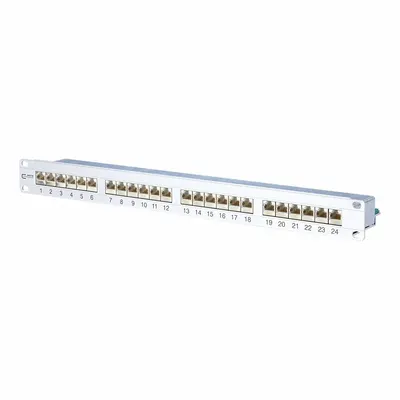 METZ CONNECT Patch Panel: Rack, Anodized Aluminum, RJ45, 180° Mounting Angle, 24 Ports - Voice & Data Housings, Panels & Connector Components