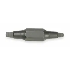 Hand-operated double-ended driver bit with #1 Square on Side 1 and Hex drive. Made from S2 steel. Supplied as a 2-pack. Suitable for manual driving of square fasteners in general maintenance and assembly tasks.