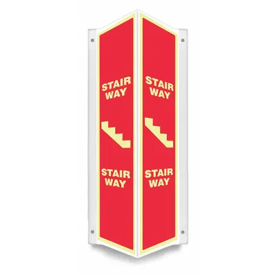CONDOR Safety Sign: PETG, Mounting Holes Sign Mounting, 24 in x 7 1/2 in Nominal Sign Size - V-Shape Projection Stair Way Signs