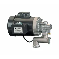 This gear drum pump is powered by a 1 hp motor operating on 115/230 V AC, delivering a flow rate of 8 gpm. The pump body is constructed of aluminum, and the suction tube is made of polypropylene (PP). It is suited for transferring low to medium viscosity fluids from drums, barrels, or containers in industrial and chemical environments.