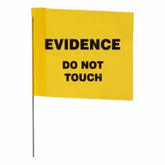 Yellow plastic evidence flag printed with 'Evidence Do Not Touch'. Used at incident scenes to mark and secure items that must not be disturbed. Pack of 100 flags.