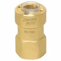 This removable brass push-to-connect adapter connects 3/8 in OD tubing to a UNF threaded port. Suitable for pneumatic or fluid systems in industrial equipment, HVAC, and refrigeration applications