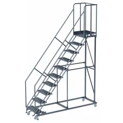 This steel manual-lock ladder from BALLYMORE provides an 8.3 ft platform height for accessing elevated work areas. It features a gray perforated platform with included handrails for stability. The ladder is assembled and measures 32 in x 96 in. Typical applications include industrial maintenance, warehousing, and assembly-line access.