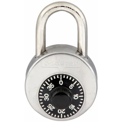 MASTER LOCK Combination Padlock: Dial Combo, Silver, Stainless Steel - Standard Shackle Combination Padlocks