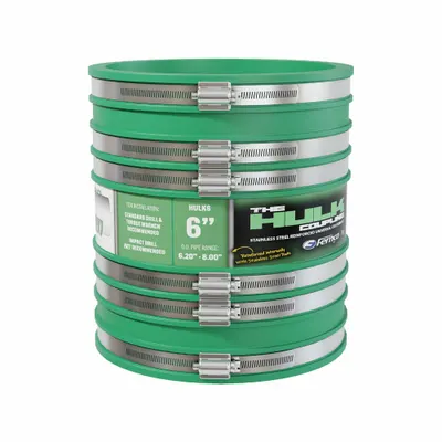 FERNCO Flexible Coupling Straight: PVC, For 6 in Pipe, 10 in Overall Lg - Reinforced Shielded Flexible Transition Couplings