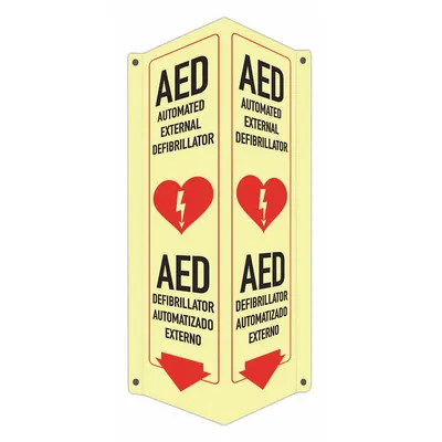 LYLE Safety Sign: Aluminum, Mounting Holes Sign Mounting - V-Shape Projection AED Automated External Defibrillator/AED Defibrillator Automatizado Externo Signs