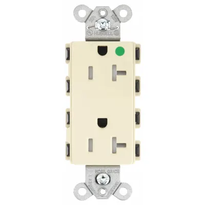 HUBBELL Receptacle: Hospital Grade Fed. Spec., Decorator Duplex, 5-20R, Ivory, 125V AC - General Purpose Receptacles