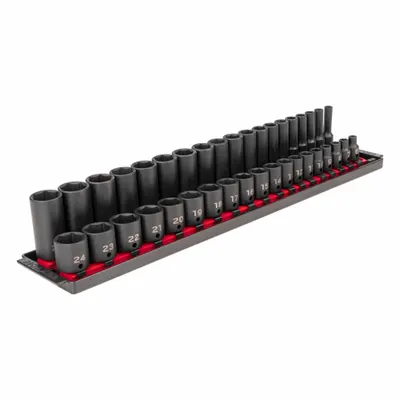 TEKTON Impact Socket Set: 3/8 in Drive Size, Small Set (0-50 pieces) Set Size - Metric Impact Socket Sets