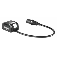 This adapter-only unit connects to the MAKITA Portable Backpack Power Supply to provide 18V DC output through a single port. It enables power delivery from the backpack supply to compatible cordless tools, suitable for extended outdoor or remote work where mains power is unavailable.